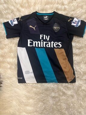 Puma Kids Black Soccer Jersey with White Teal and Gold Stripes